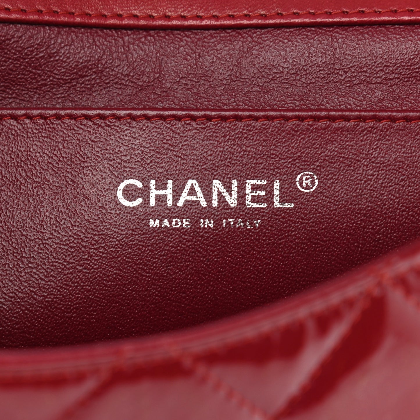 Patent Quilted Clutch With Chain Flap Red