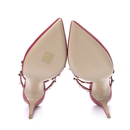 Valentino Garavani Pebbled Rockstud 90mm Cage Mules 38 Raspberry 5 of 9