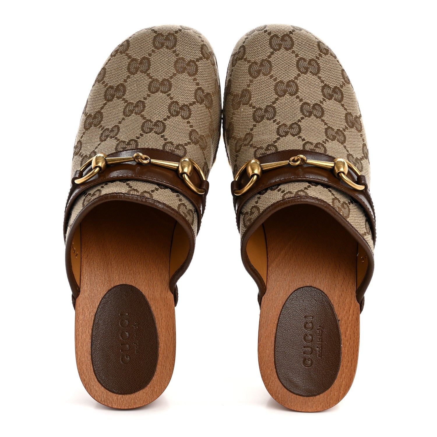 靴 Vintage Gucci Monogram Mules 37 Gucci Monogram Goatskin Horsebit Clog Mules 37 Beige Ebony Brown