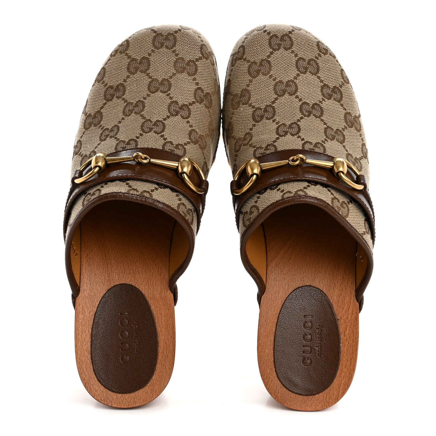 Monogram Goatskin Horsebit Clog Mules 37 Beige Ebony Brown Sugar