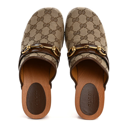 Gucci Monogram Goatskin Horsebit Clog Mules 37 Beige Ebony Brown Sugar 2 of 10