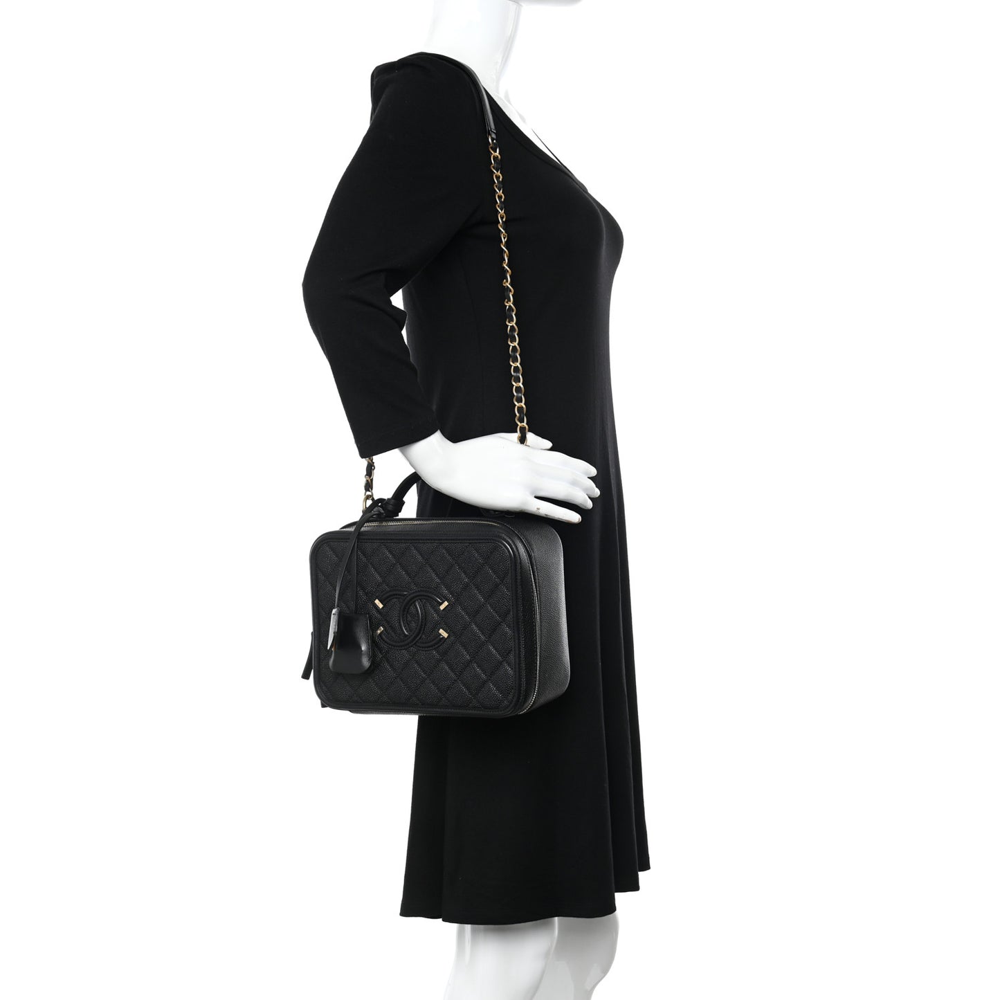 Caviar Quilted Large CC Filigree Vanity Case Black