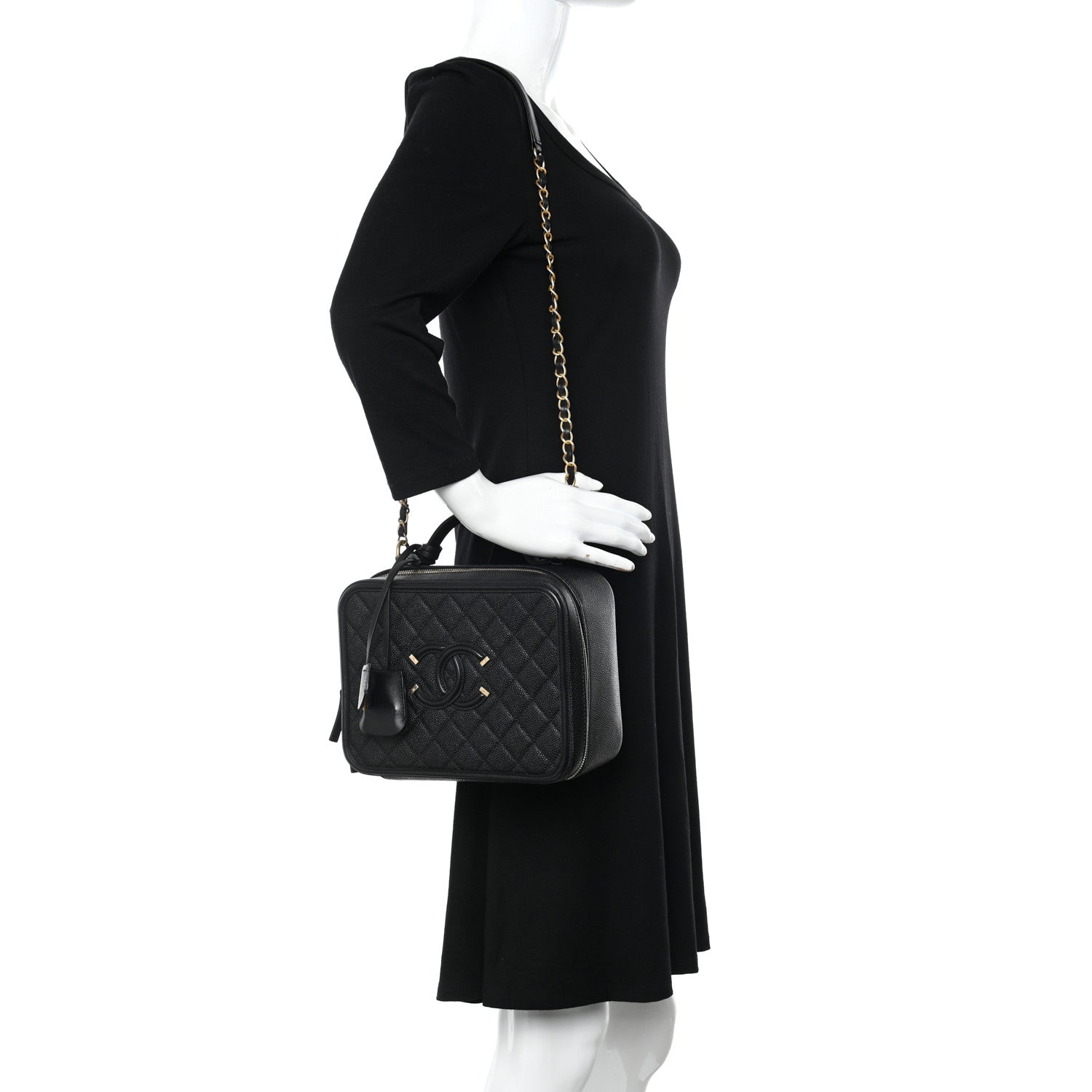 Chanel Caviar Quilted Large CC Filigree Vanity Case Black 2 of 9