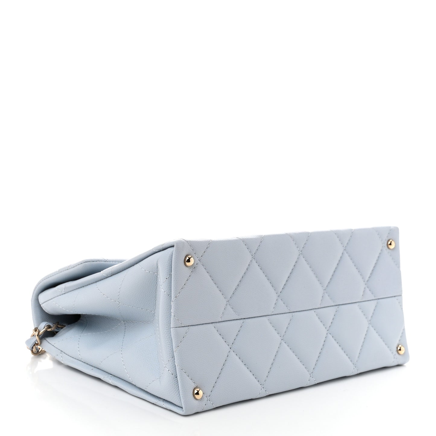 Caviar Quilted Retro Twist Top Handle Flap Light Grey