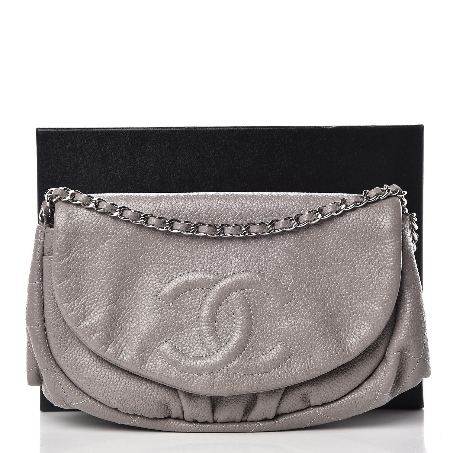 Chanel Caviar Half Moon Wallet On Chain WOC Light Grey 11 of 11