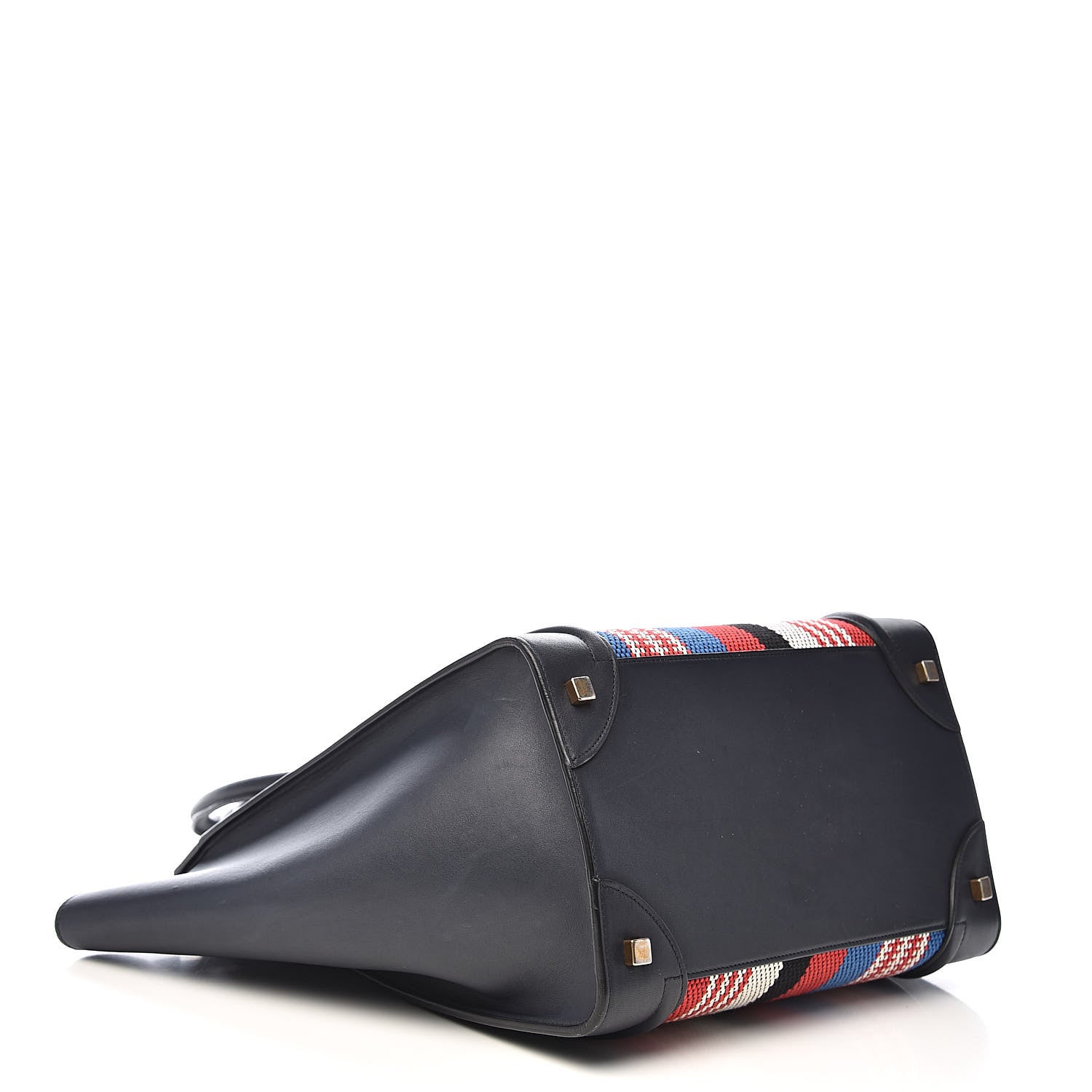 Celine Smooth Calfskin Striped Cotton Canvas Mini Luggage Navy Blue 4 of 14