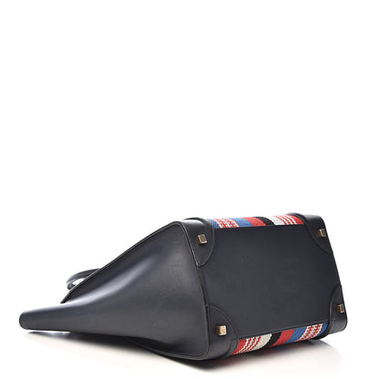 Celine Smooth Calfskin Striped Cotton Canvas Mini Luggage Navy Blue 4 of 14