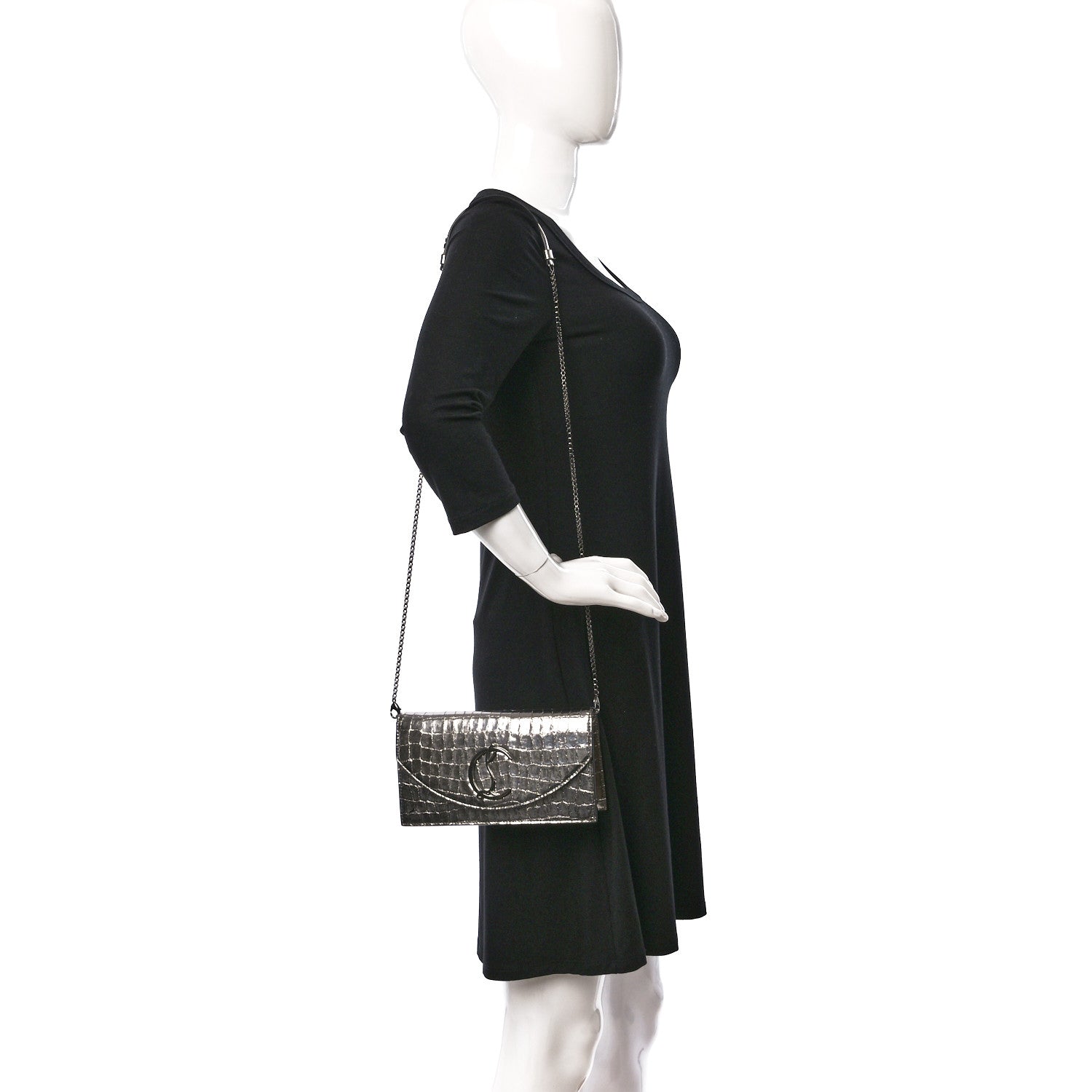 Christian Louboutin Metallic Embossed Crocodile Loubi54 Crossbody Clutch Silver 2 of 13