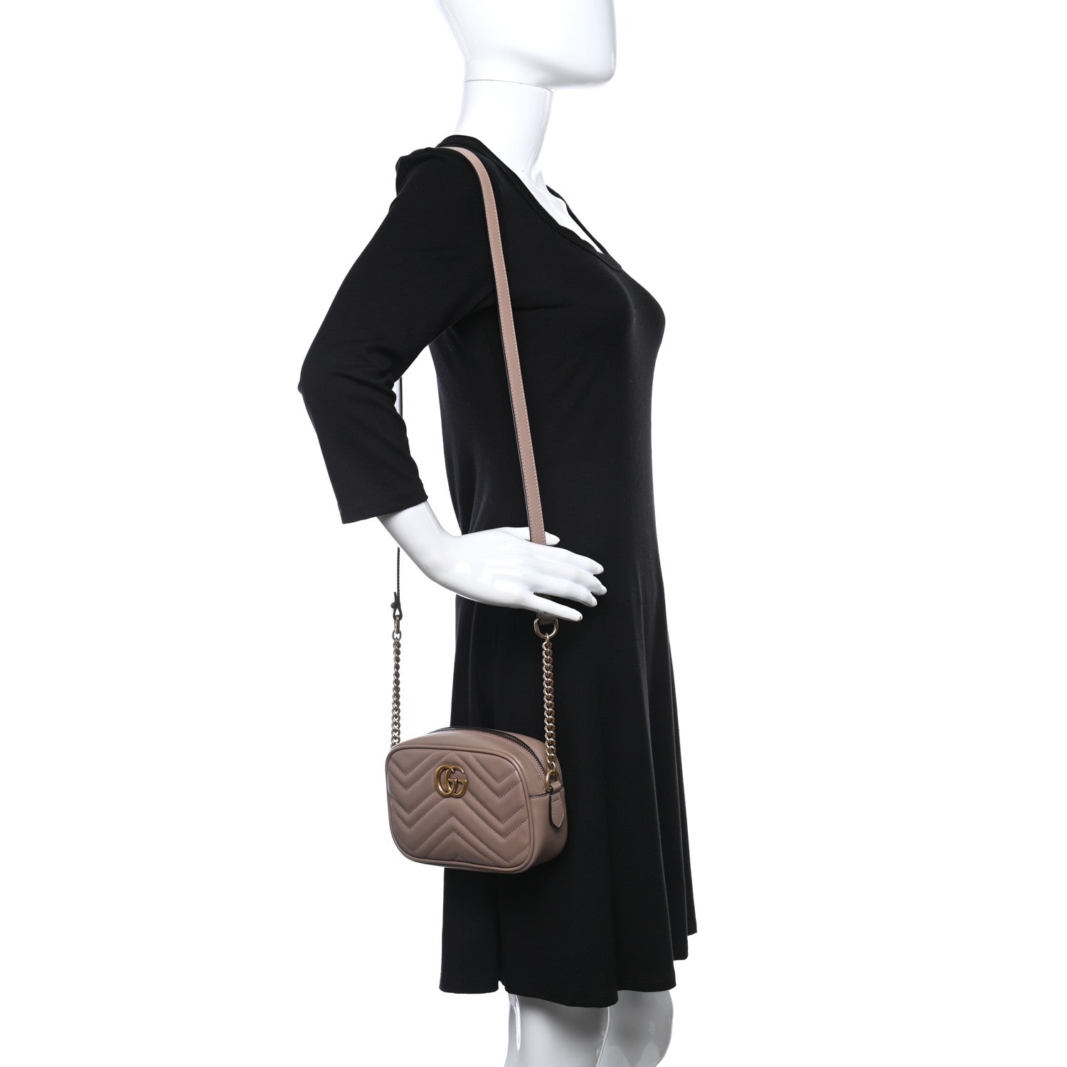 Gucci Calfskin Matelasse Mini GG Marmont Chain Shoulder Bag Porcelain Rose 2 of 11
