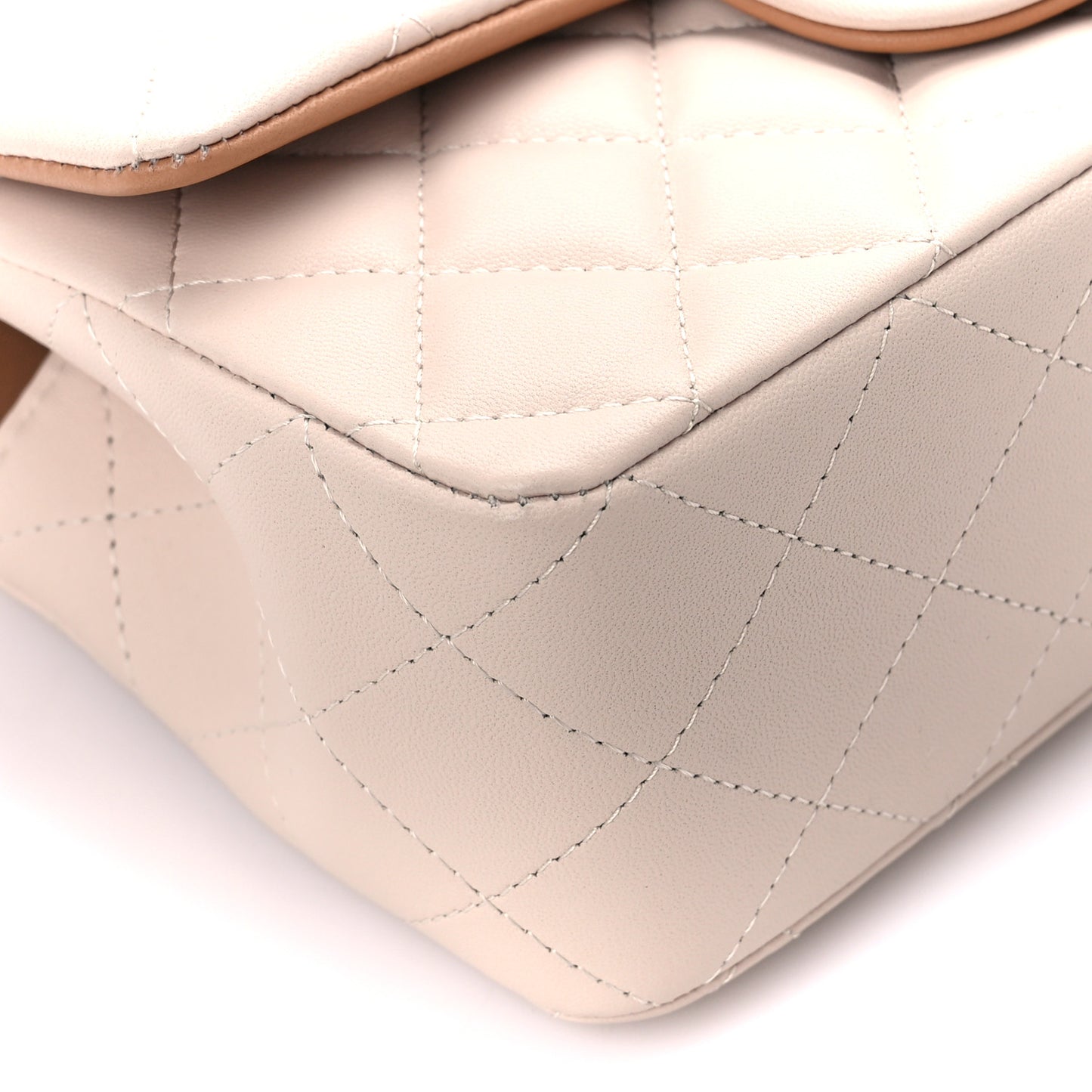 Lambskin Quilted Bi-Color Mini Top Handle Rectangular Flap Ecru Dark Beige