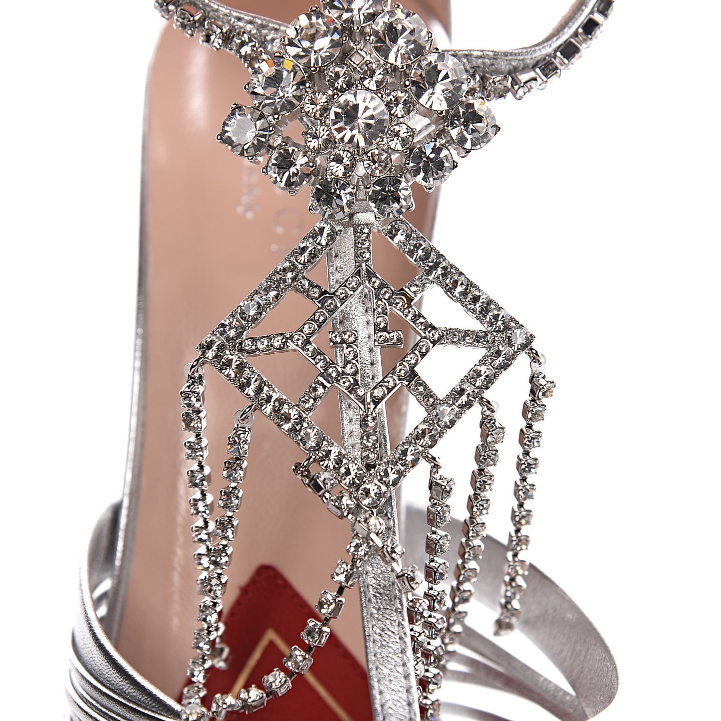 Metallic Nappa Crystal Crawford Strap High Heel Sandals 38.5 Silver