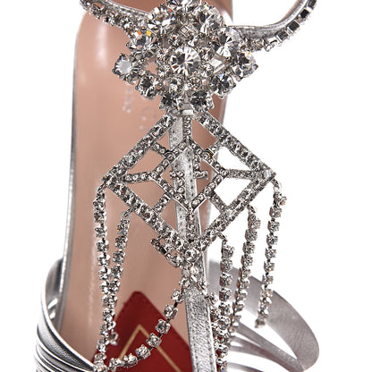 Gucci Metallic Nappa Crystal Crawford Strap High Heel Sandals 38.5 Silver 9 of 12