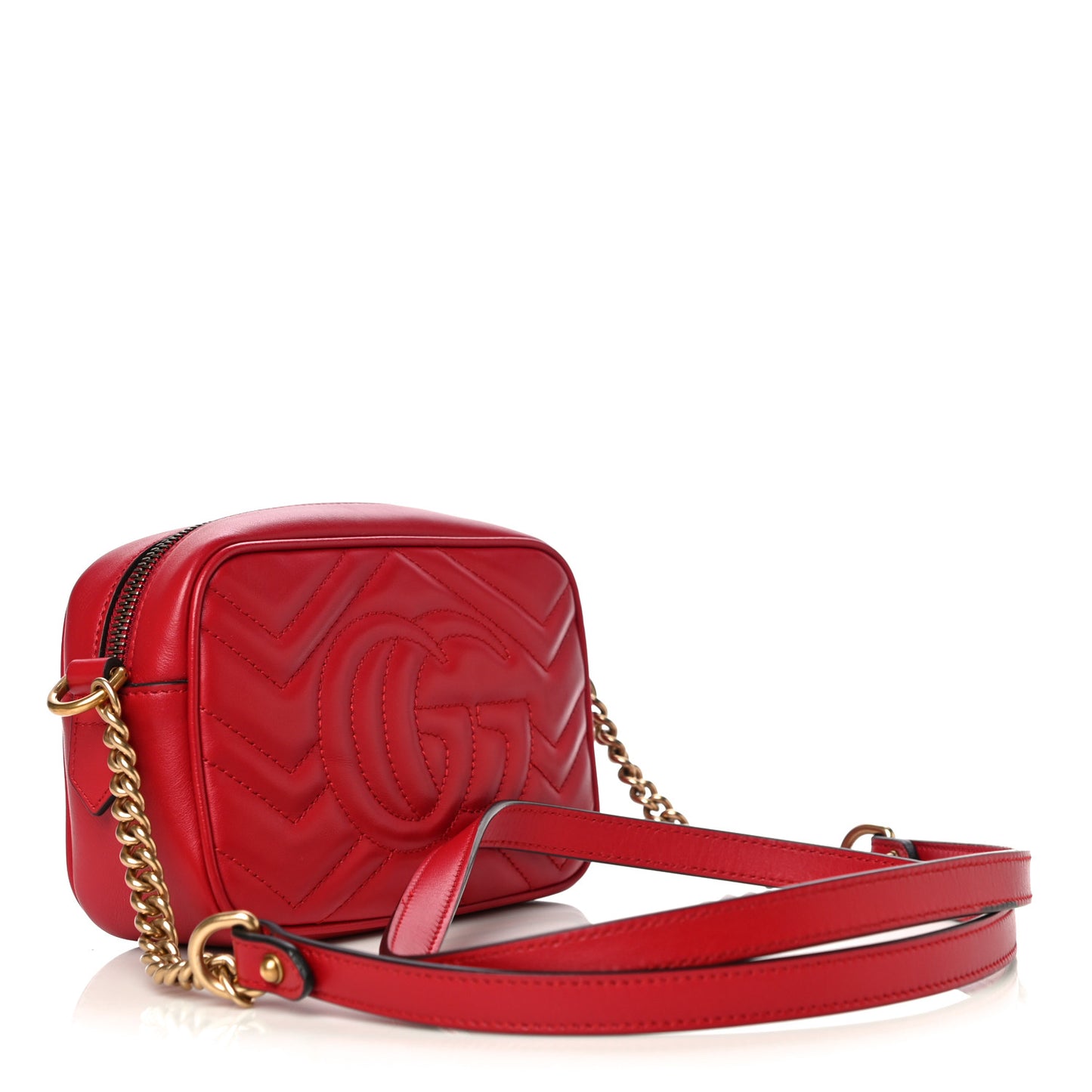Calfskin Matelasse Mini GG Marmont Chain Shoulder Bag Hibiscus Red
