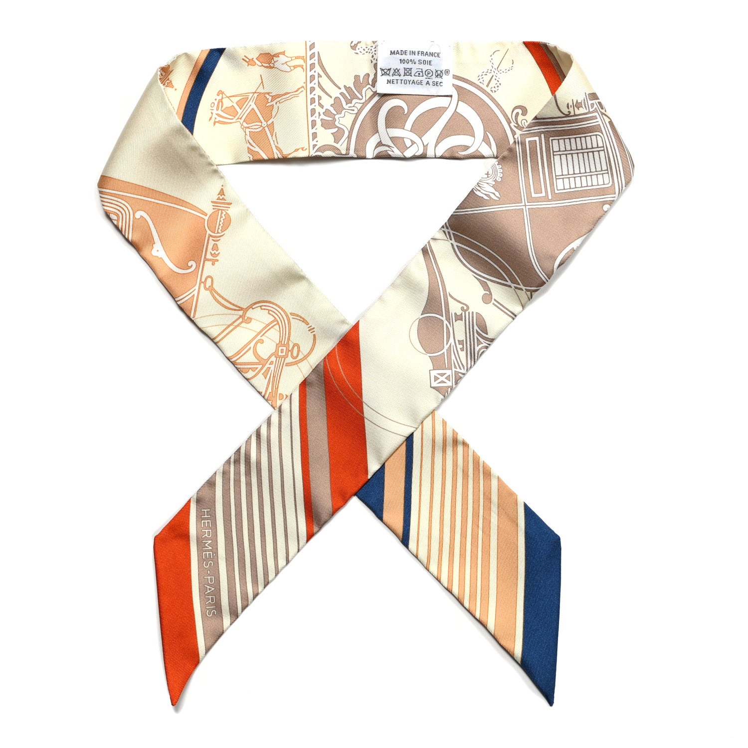 Hermes Silk Ex-Libris Twilly Creme Orange Beige 1 of 4