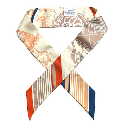 Hermes Silk Ex-Libris Twilly Creme Orange Beige 1 of 4