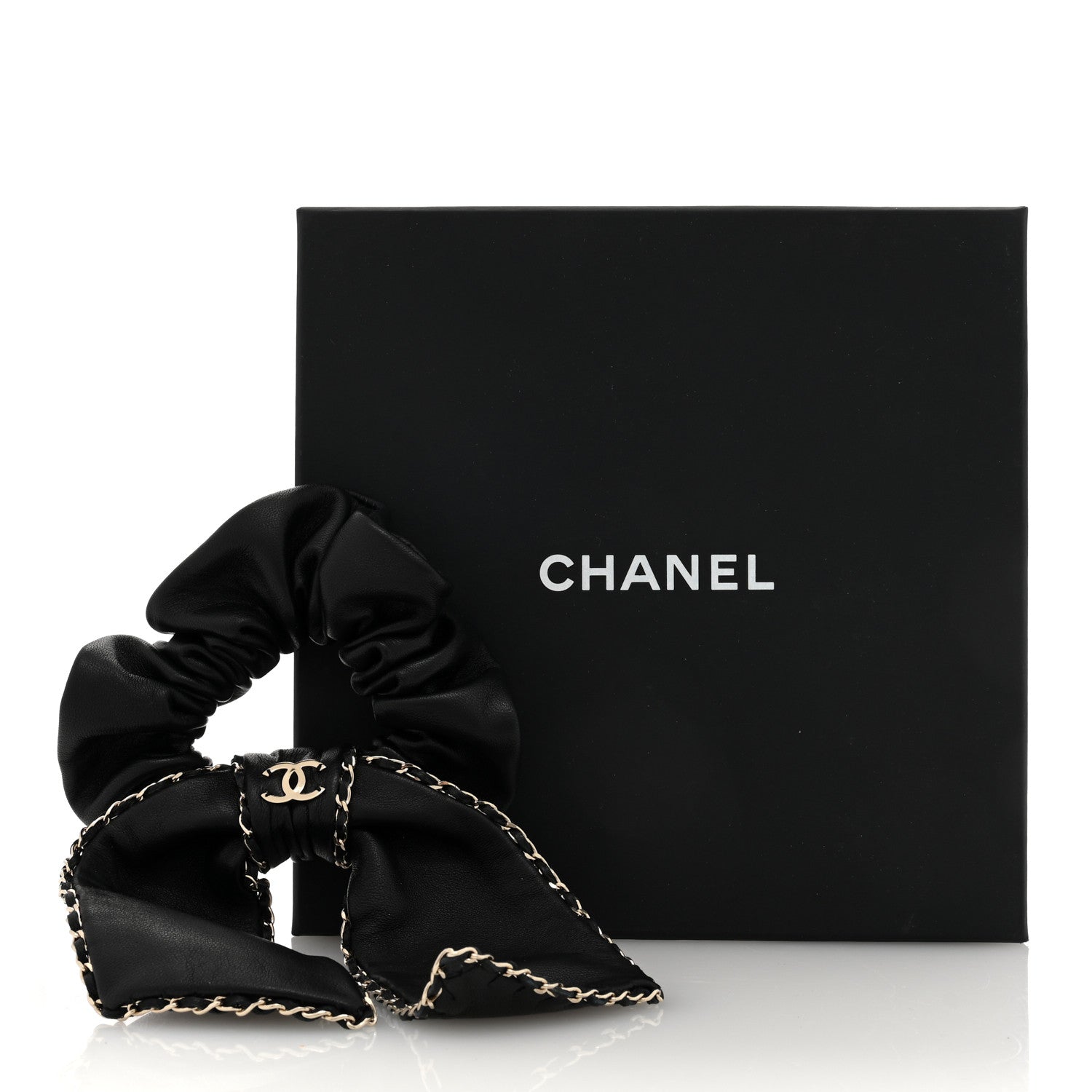 Chanel Lambskin Chain CC Hair Bow Tie Black Gold 4 of 4