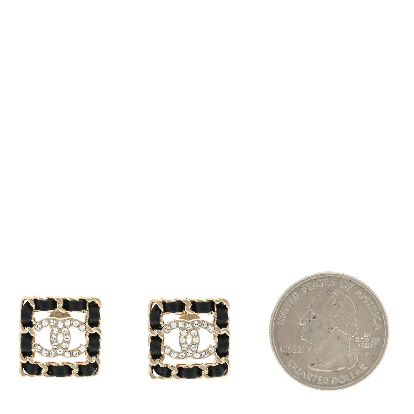 Crystal Lambskin Chain Sergeant Chanel Stud Earrings Black Gold