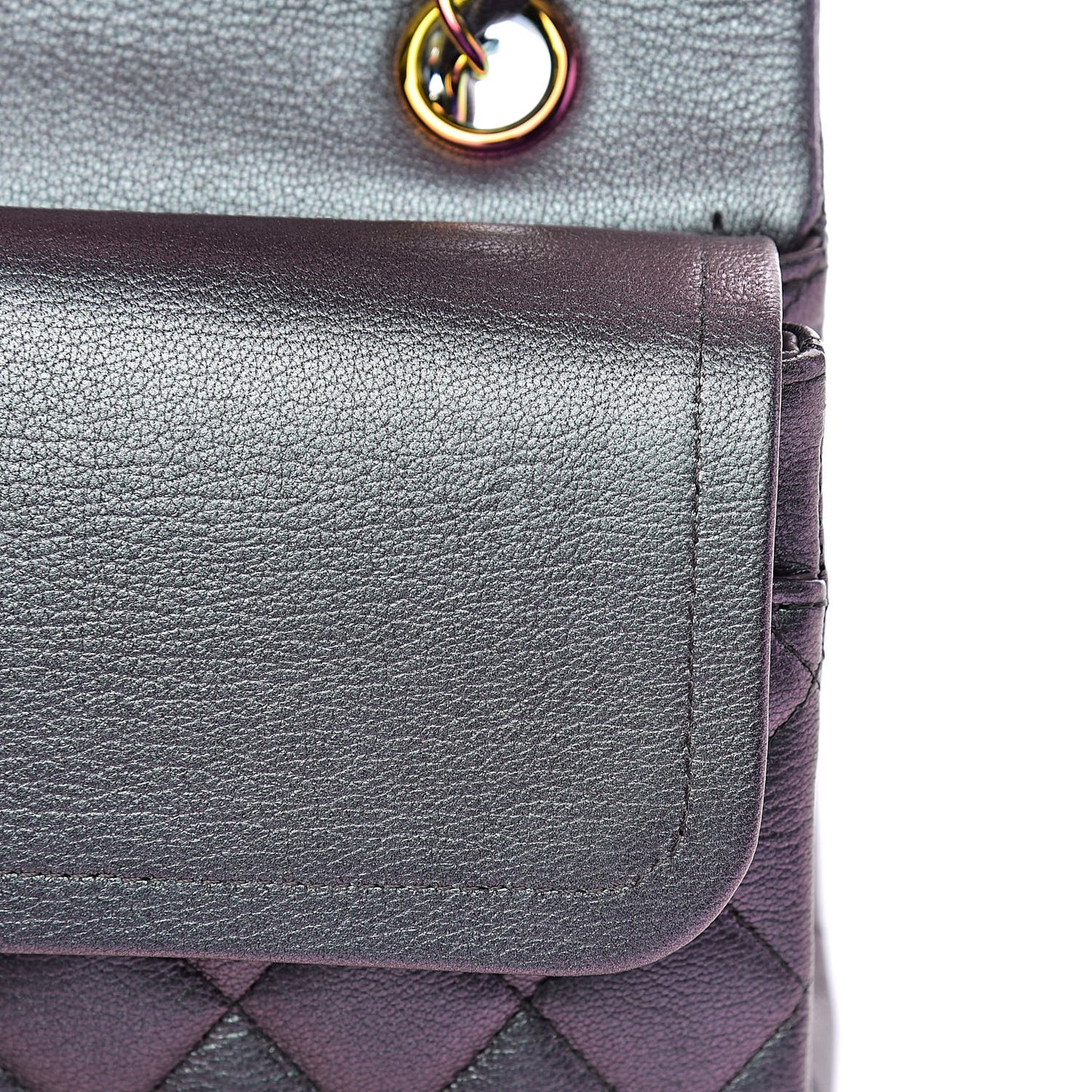 Iridescent Goatskin Quilted Medium Double Flap Purple