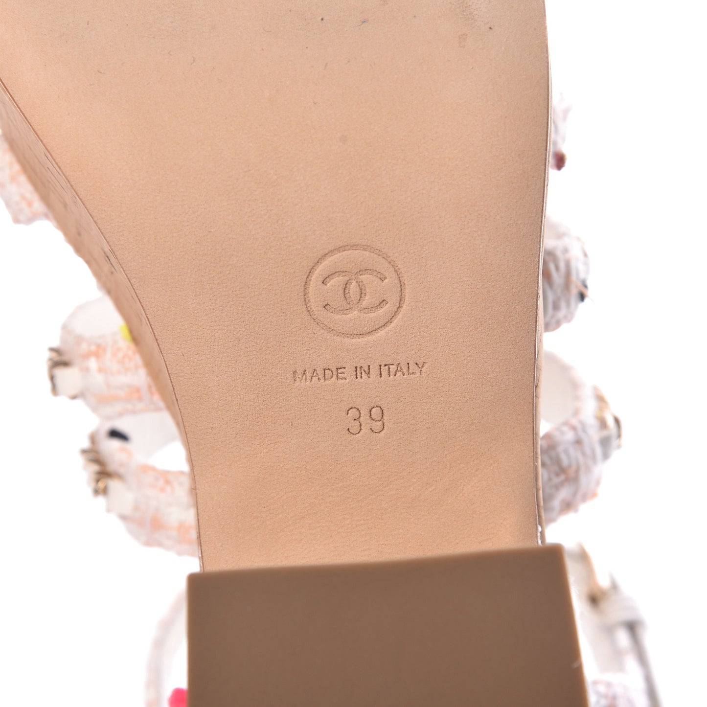 Tweed Chain Platform Sandals 39 Coral White