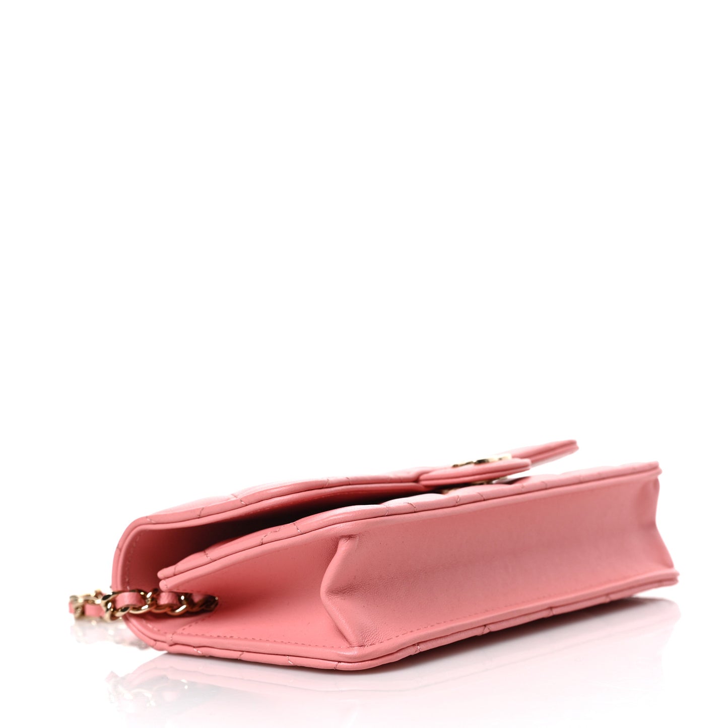 Lambskin Quilted Flap Phone Holder With Chain Pink