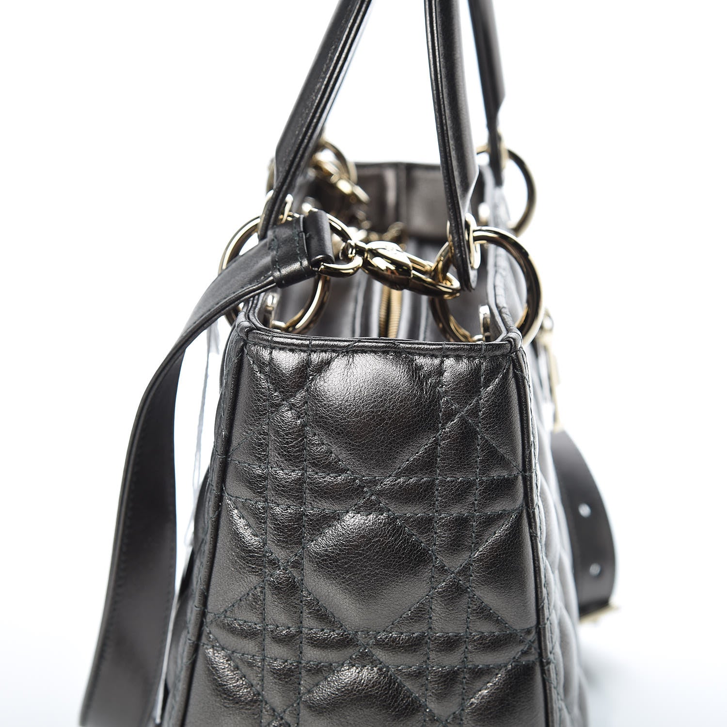 Christian Dior Metallic Calfskin Cannage Medium Lady Dior Gunmetal Grey 10 of 11