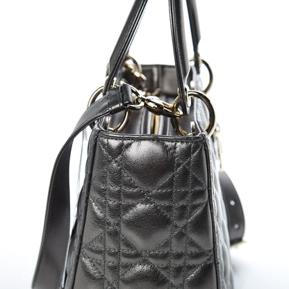 Christian Dior Metallic Calfskin Cannage Medium Lady Dior Gunmetal Grey 10 of 11