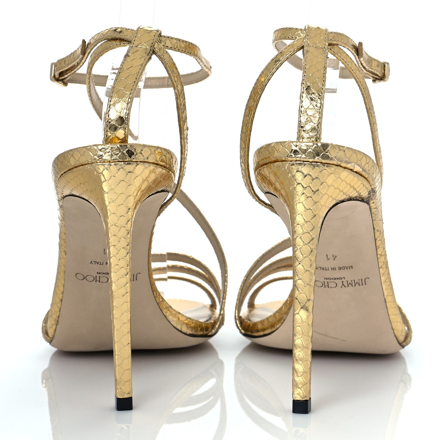 Snakeskin Embossed Tesca 100 Sandals 41 Gold