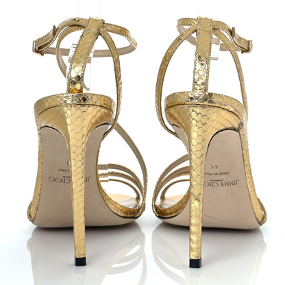 Jimmy Choo Snakeskin Embossed Tesca 100 Sandals 41 Gold 5 of 12