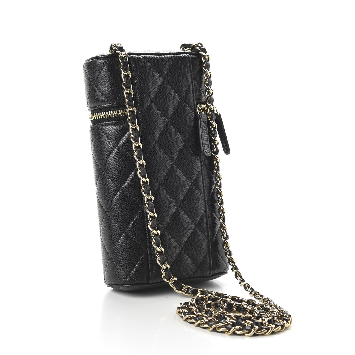 Caviar Quilted Phone Holder With Chain Black