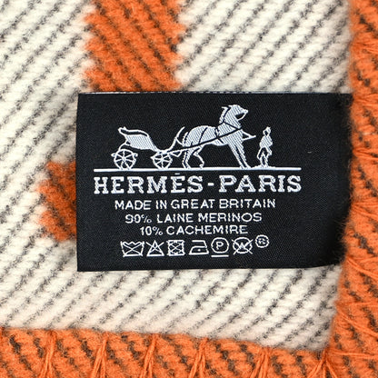 Hermes Wool Cashmere Signature Classic Avalon Blanket Ecru Potiron 3 of 3
