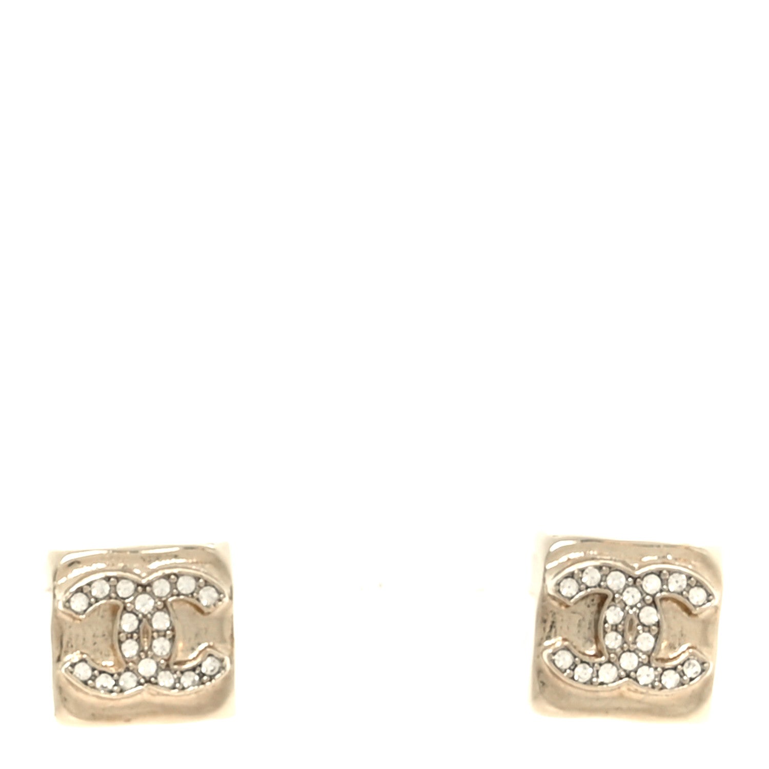 Chanel Metal Crystal Mini Square CC Earrings Gold 1 of 5