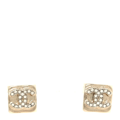 Chanel Metal Crystal Mini Square CC Earrings Gold 1 of 5