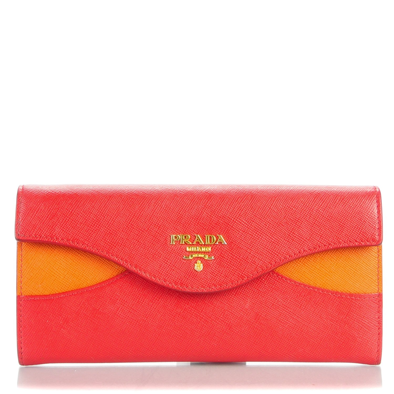 Prada Saffiano Cross Bi-Color Wallet Fuoco Papaya 1 of 7
