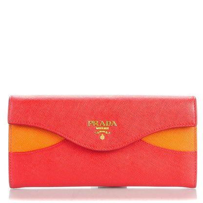 Prada Saffiano Cross Bi-Color Wallet Fuoco Papaya 1 of 7