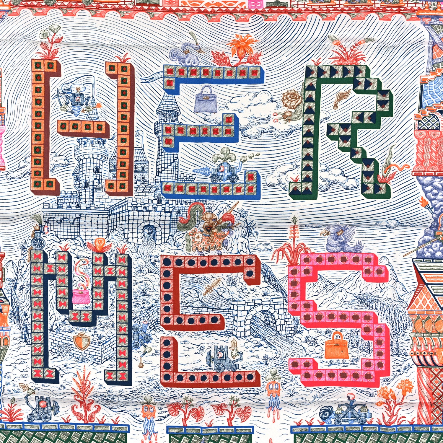 Hermes Silk Super Silk Quest Scarf 90 Bleu Roy Rose Multicolor 2 of 3