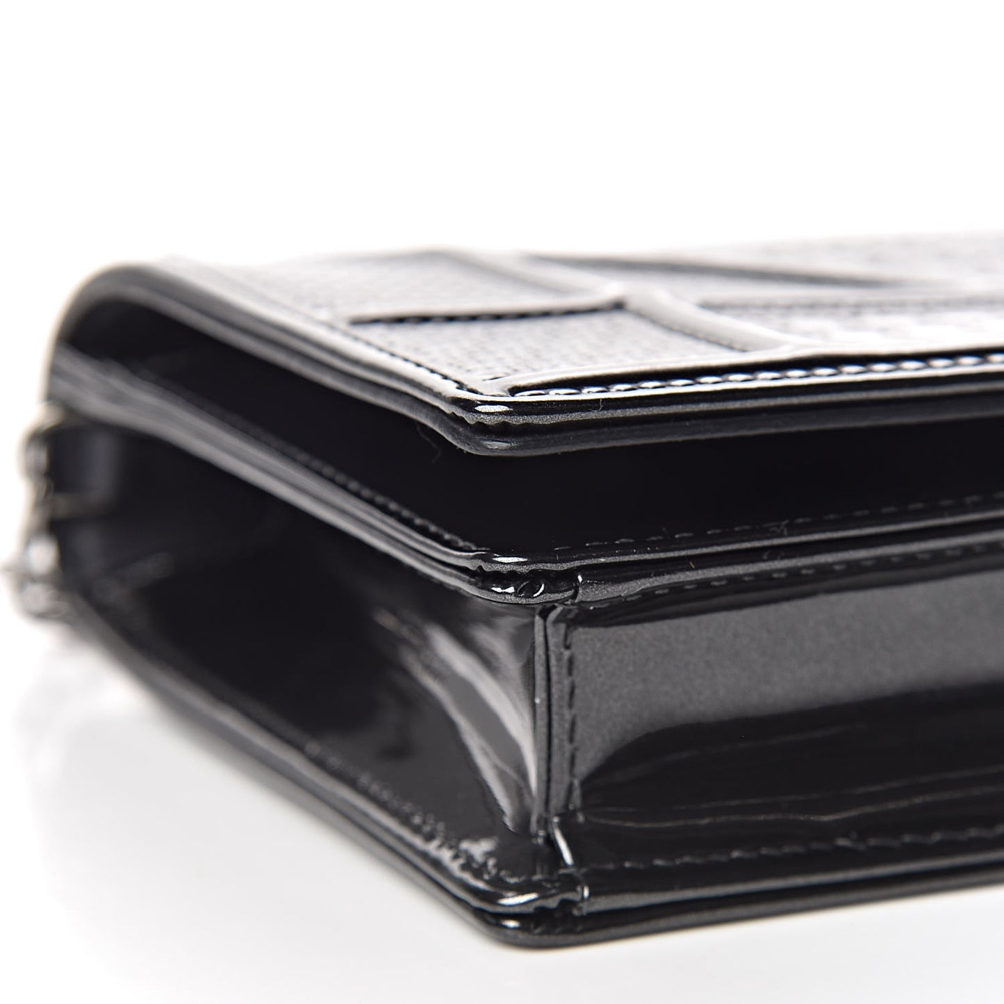 Metallic Patent Micro-Cannage Diorama Wallet on Chain Pouch Black