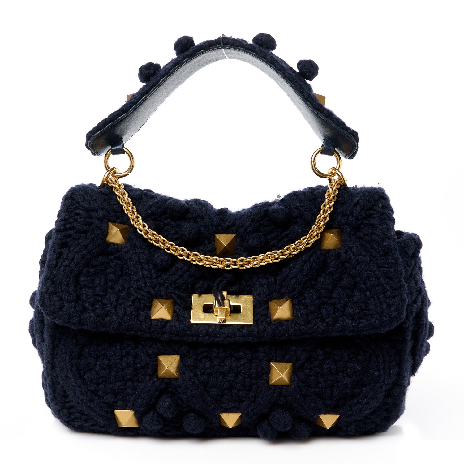 Valentino Garavani Cashmere Medium Roman Stud Shoulder Bag Marine 1 of 12