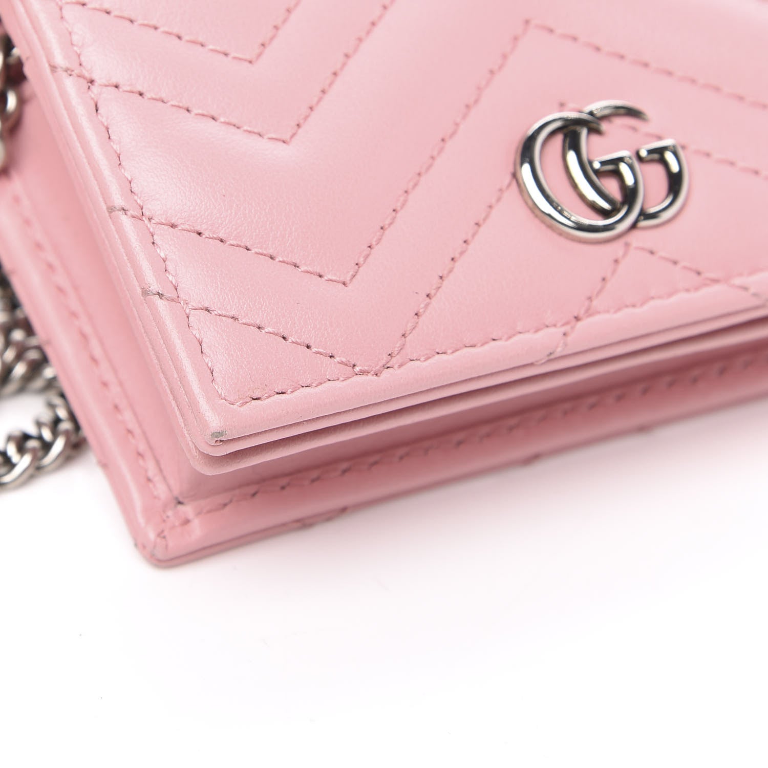 Gucci Calfskin Matelasse GG Marmont Mini Wallet On Chain Wild Rose 8 of 10