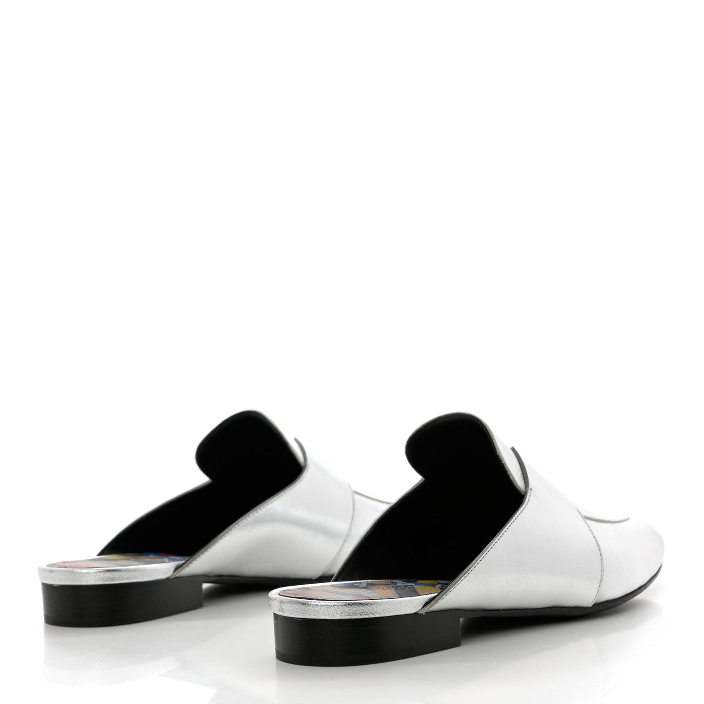 Metallic Goatskin Rivoli Mules 36 Gris Argente