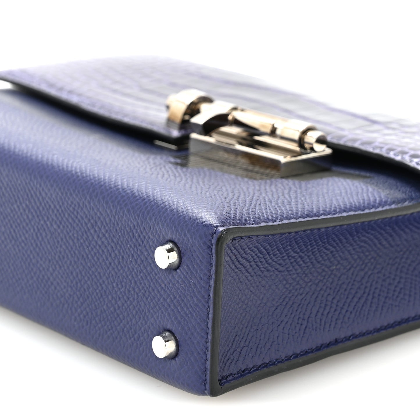 Epsom Shiny Alligator Mini Verrou Chaine Bag Bleu Encre Black