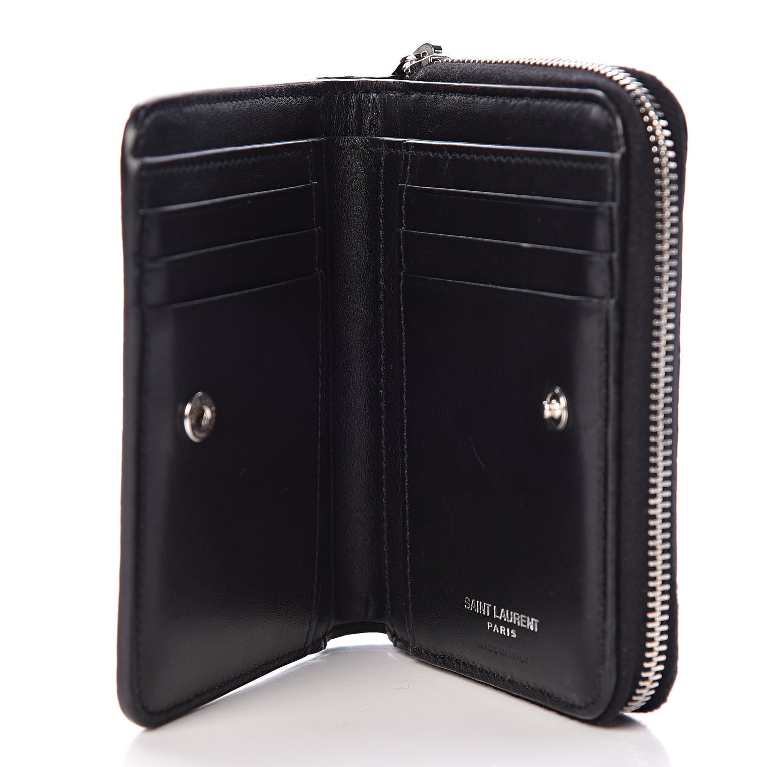 Saint Laurent Calfskin Crocodile Embossed Monogram Compact Wallet Black 5 of 7