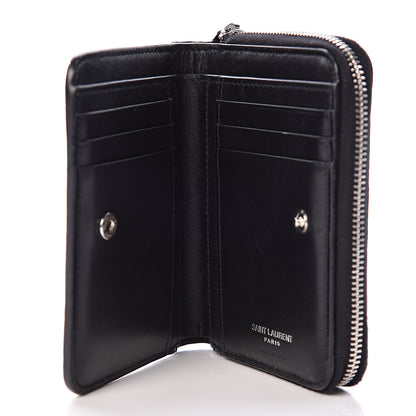 Saint Laurent Calfskin Crocodile Embossed Monogram Compact Wallet Black 5 of 7