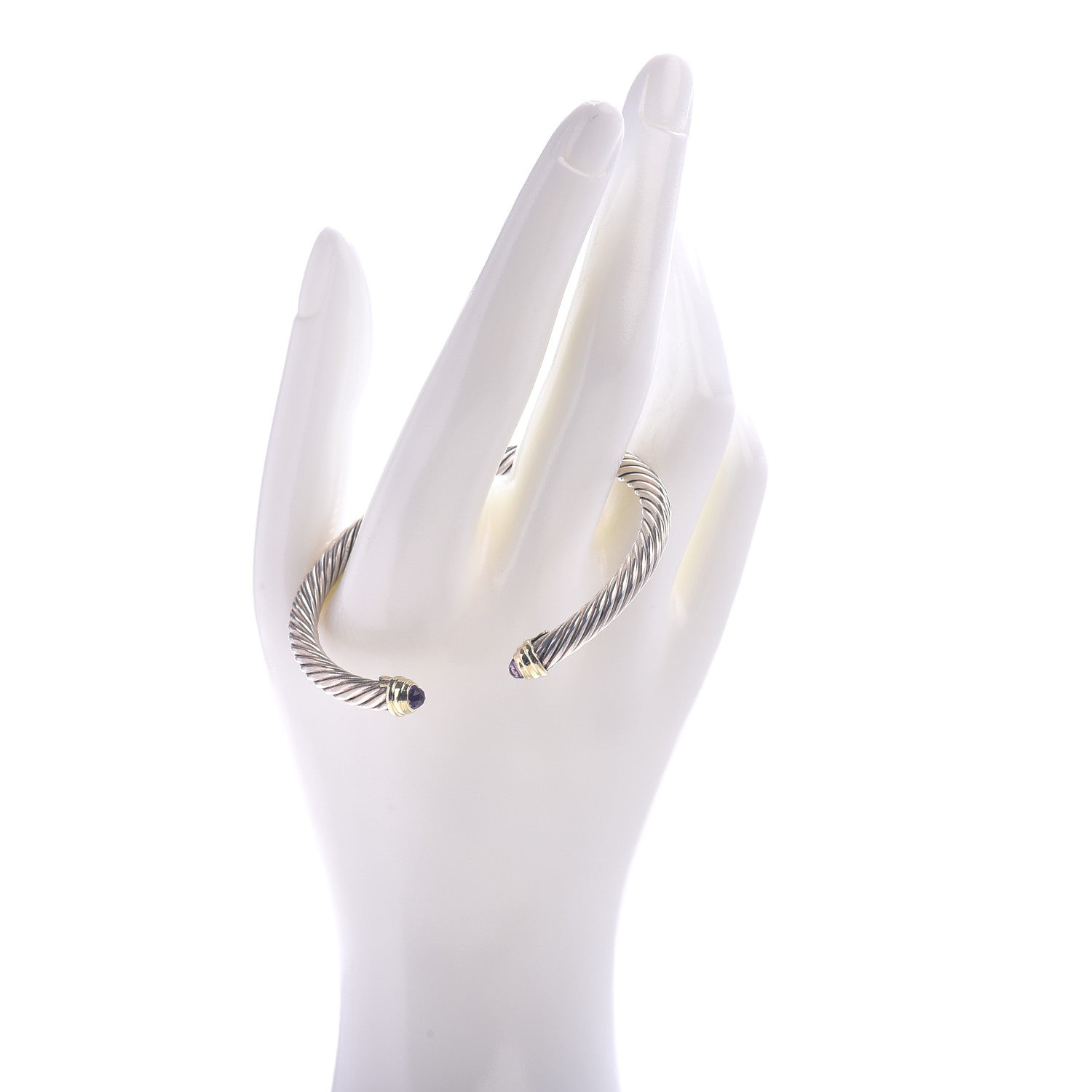 David Yurman Sterling Silver 14K Yellow Gold Amethyst 5mm Cable Classics Petite Color Bracelet 2 of 4