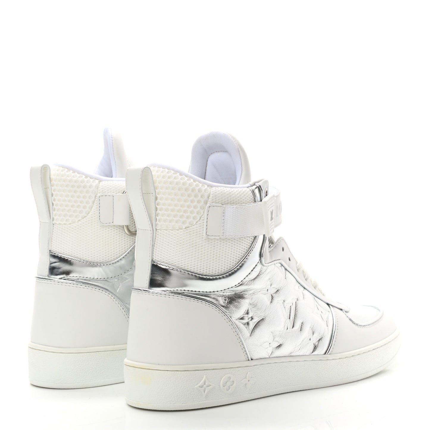 Metallic Calfskin Embossed Monogram Boombox Sneakers 39 White Silver
