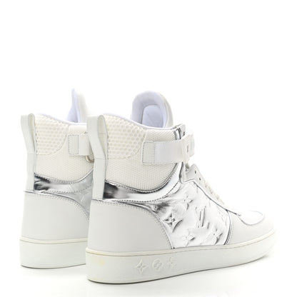 Louis Vuitton Metallic Calfskin Embossed Monogram Boombox Sneakers 39 White Silver 4 of 10