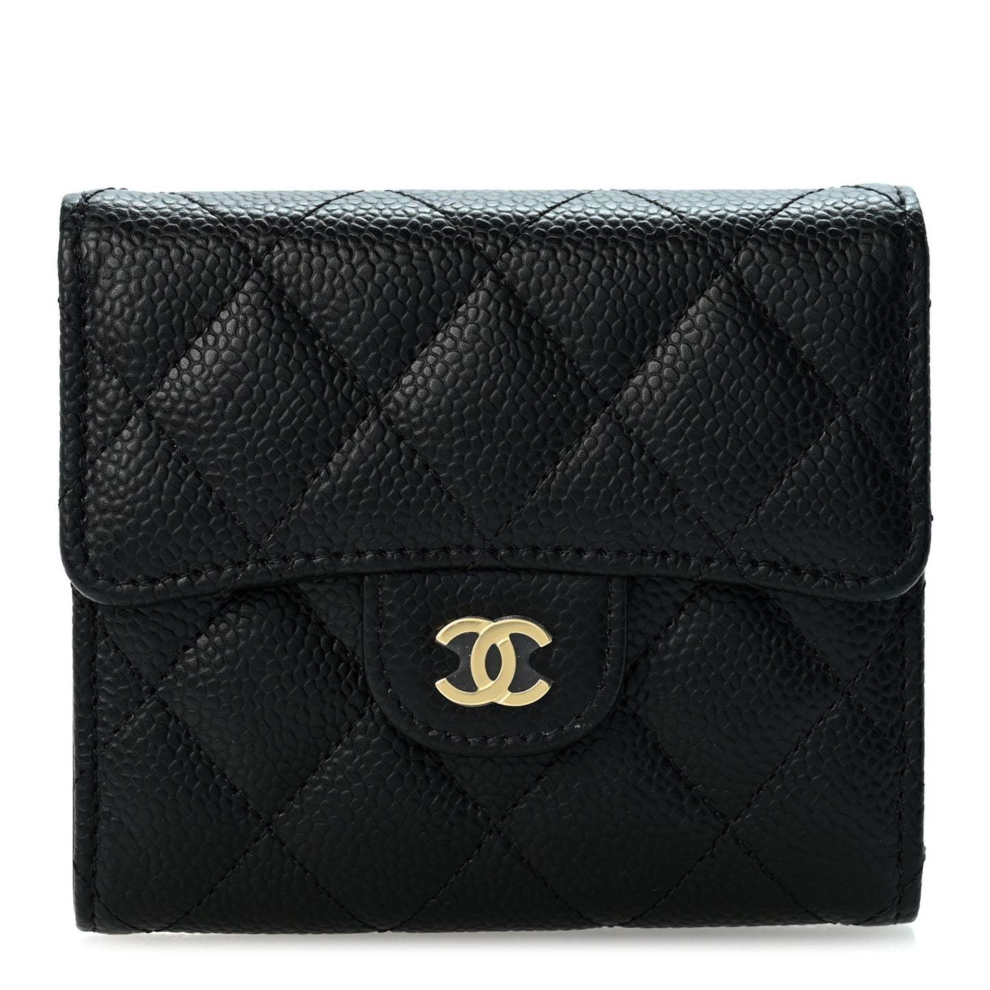 Caviar Quilted Compact Flap Wallet Black