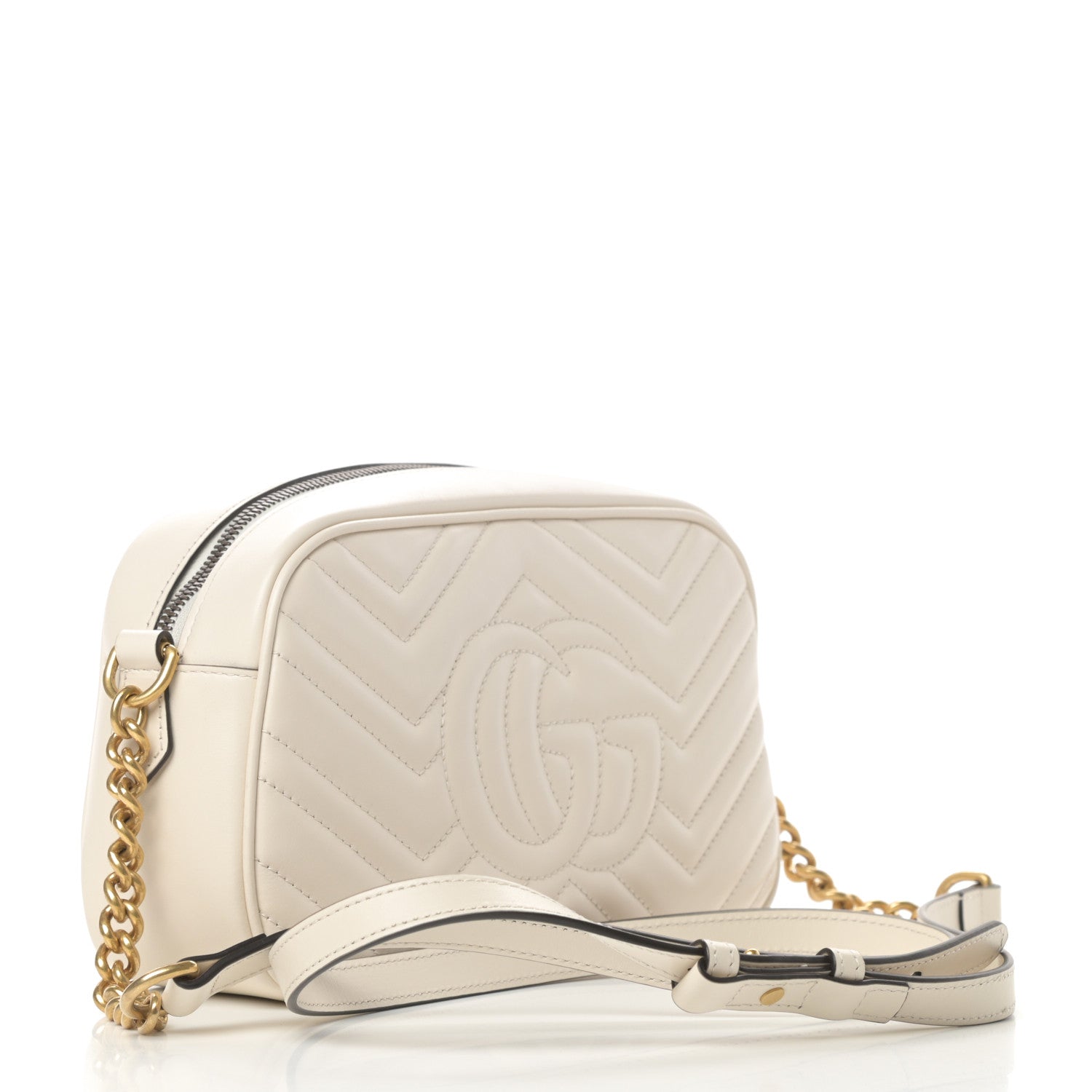 Gucci Calfskin Matelasse Small GG Marmont Chain Shoulder Bag White 3 of 12