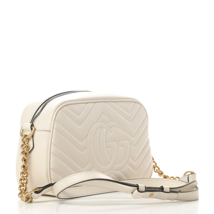 Gucci Calfskin Matelasse Small GG Marmont Chain Shoulder Bag White 3 of 12