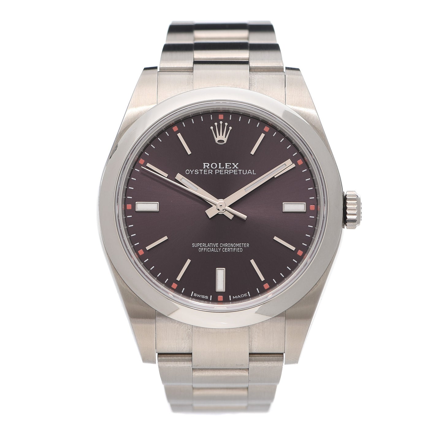 Stainless Steel 39mm Oyster Perpetual Watch Red Grape 114300