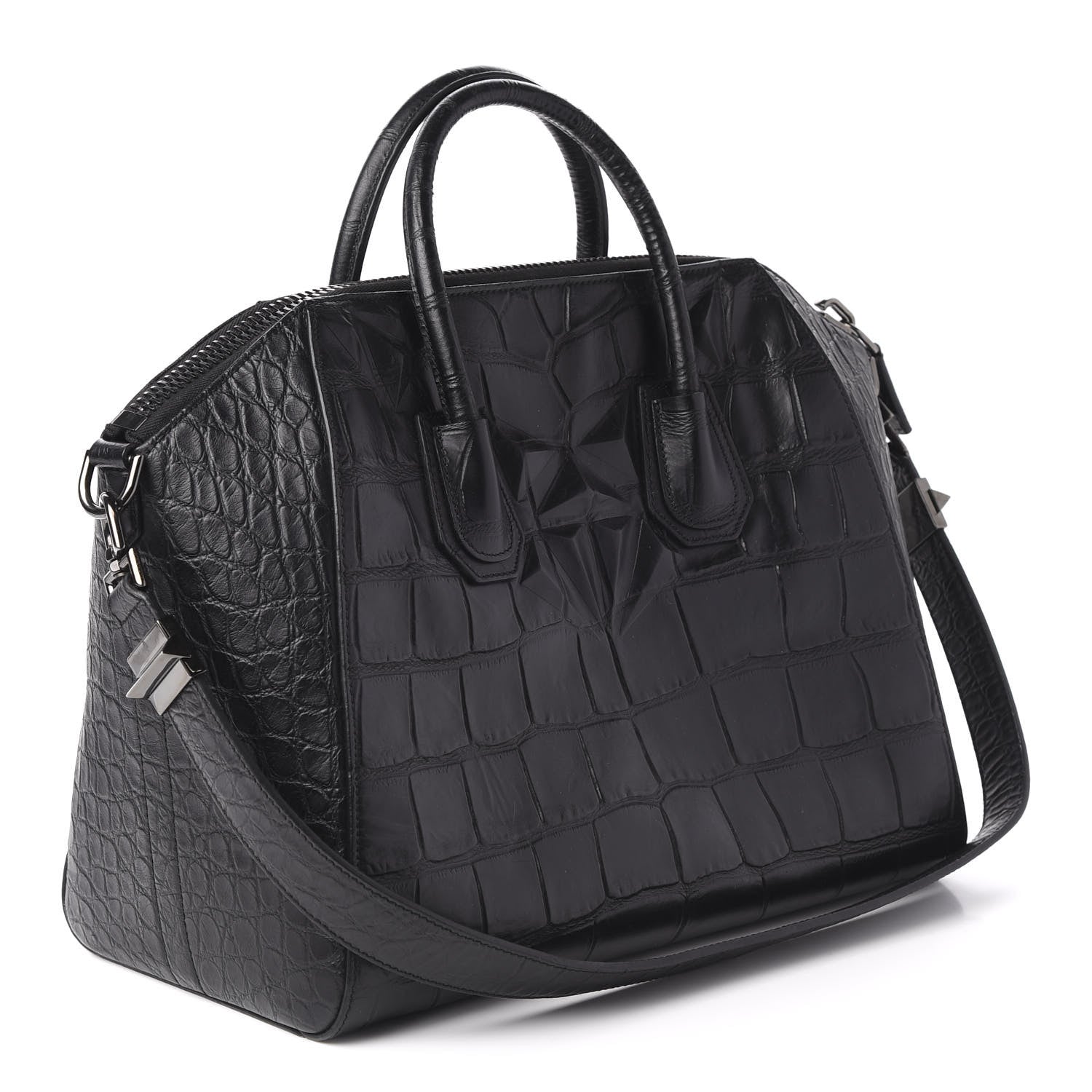 Givenchy Calfskin Crocodile Embossed 3D Stud Medium Antigona Black 3 of 10